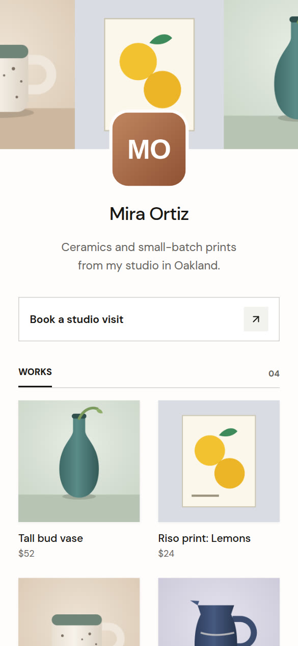 A OneLink page in the Gallery design with a cover photo and a rounded square profile picture