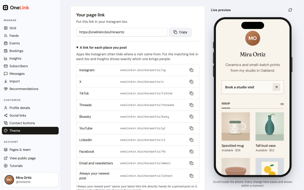 A different link for each place you post, in the OneLink dashboard