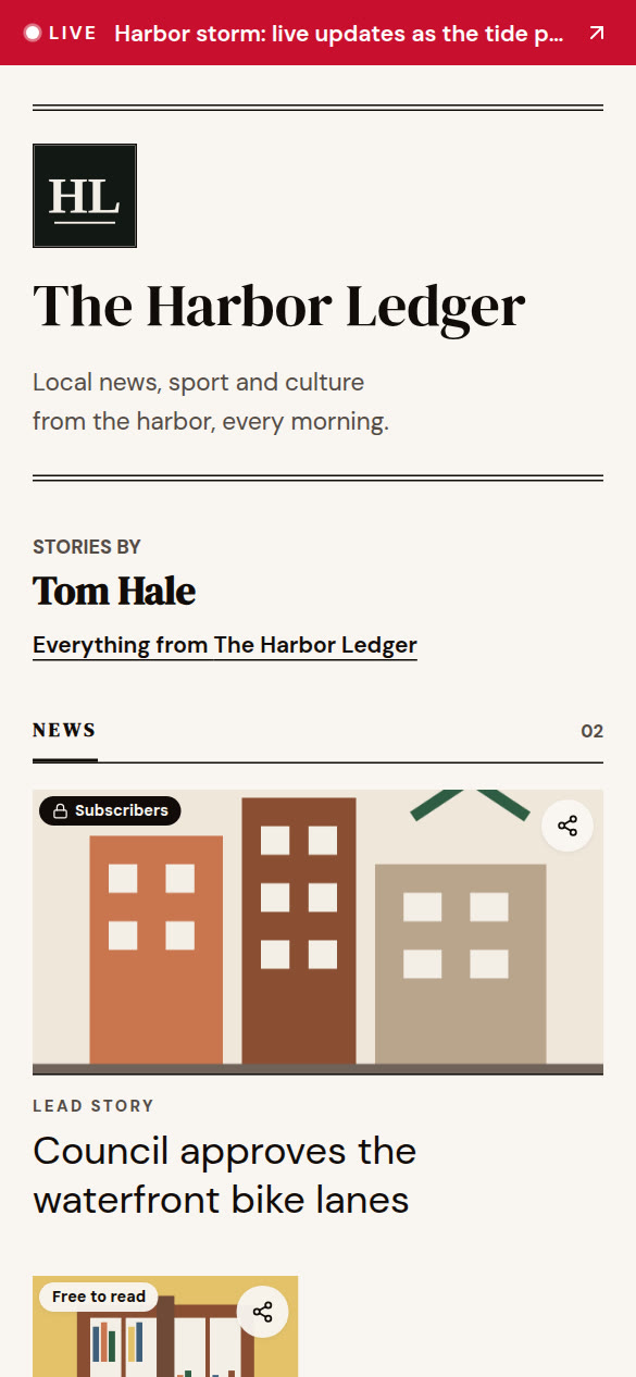 A journalist's page showing only their stories